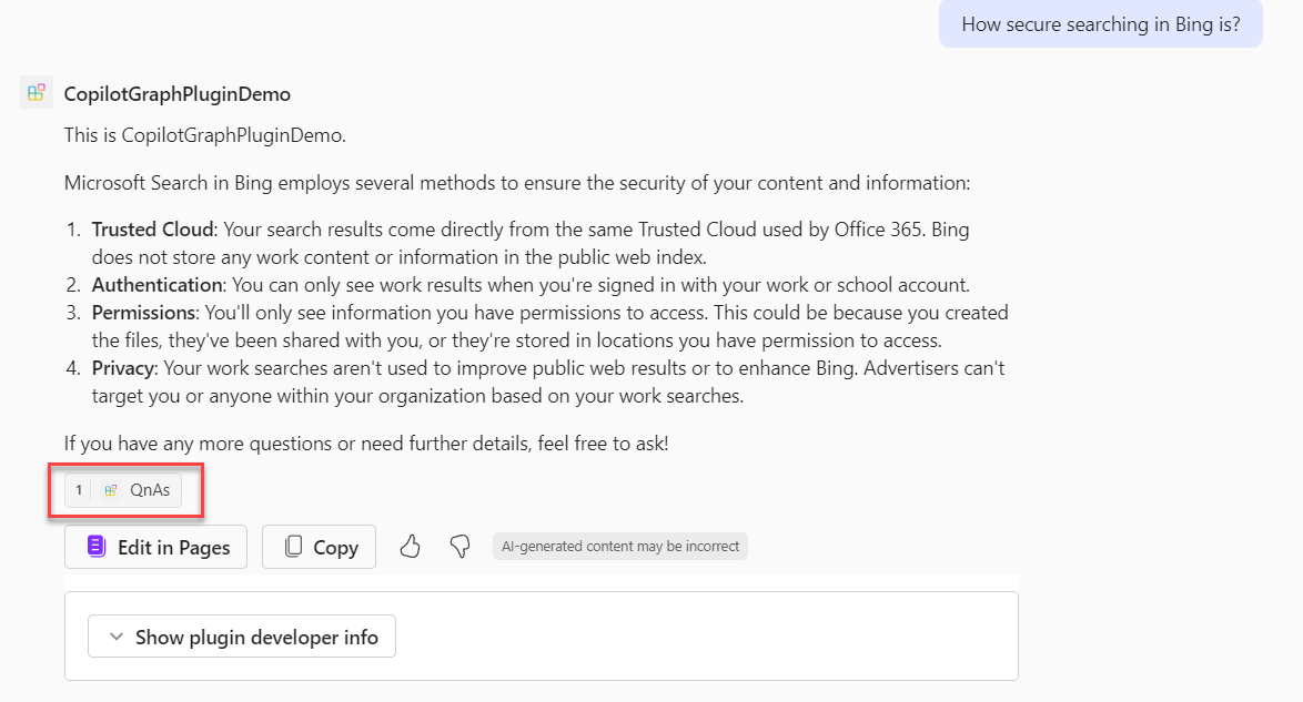 image title Microsoft Search QnAs result