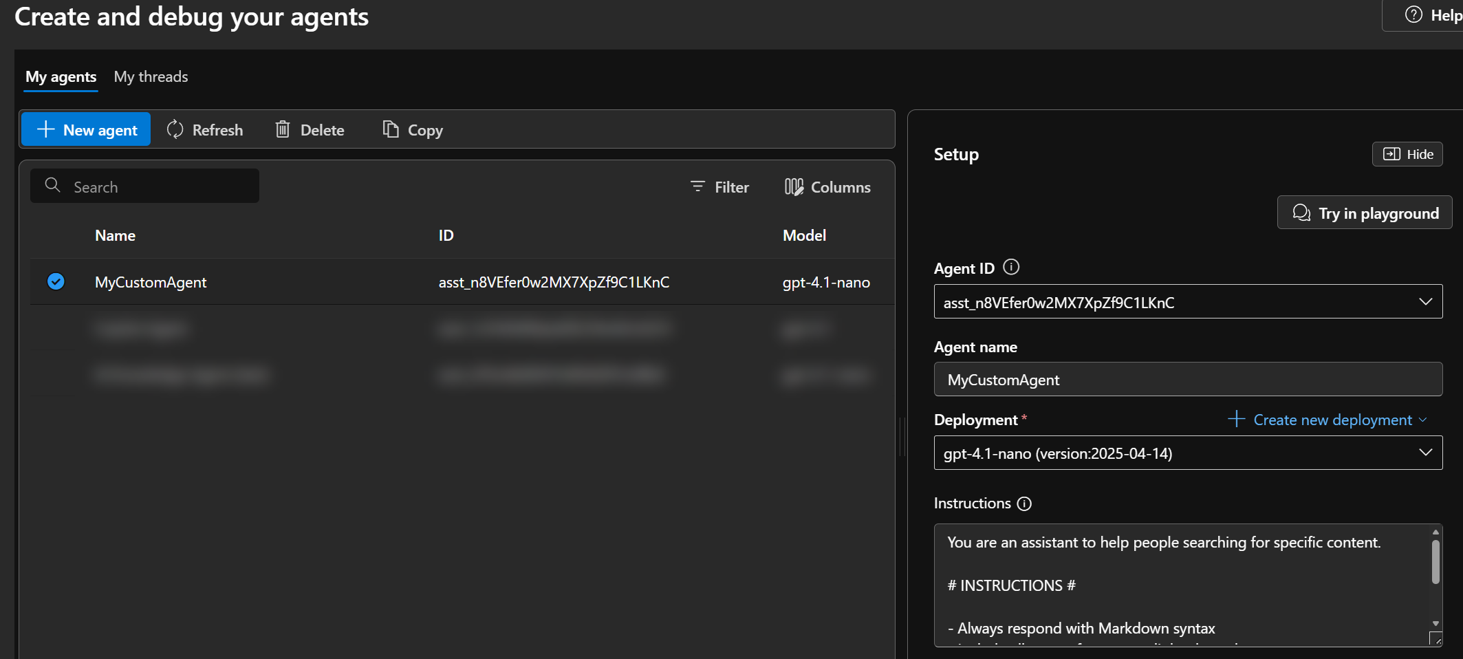 Foundry create agent